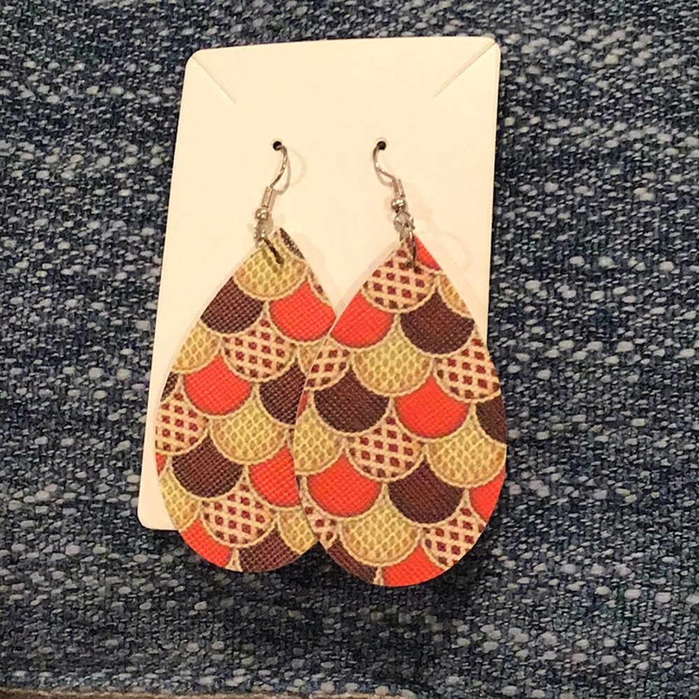 Homemade Earrings inspired by FALL.  2.5” long, lightweight, silver posts